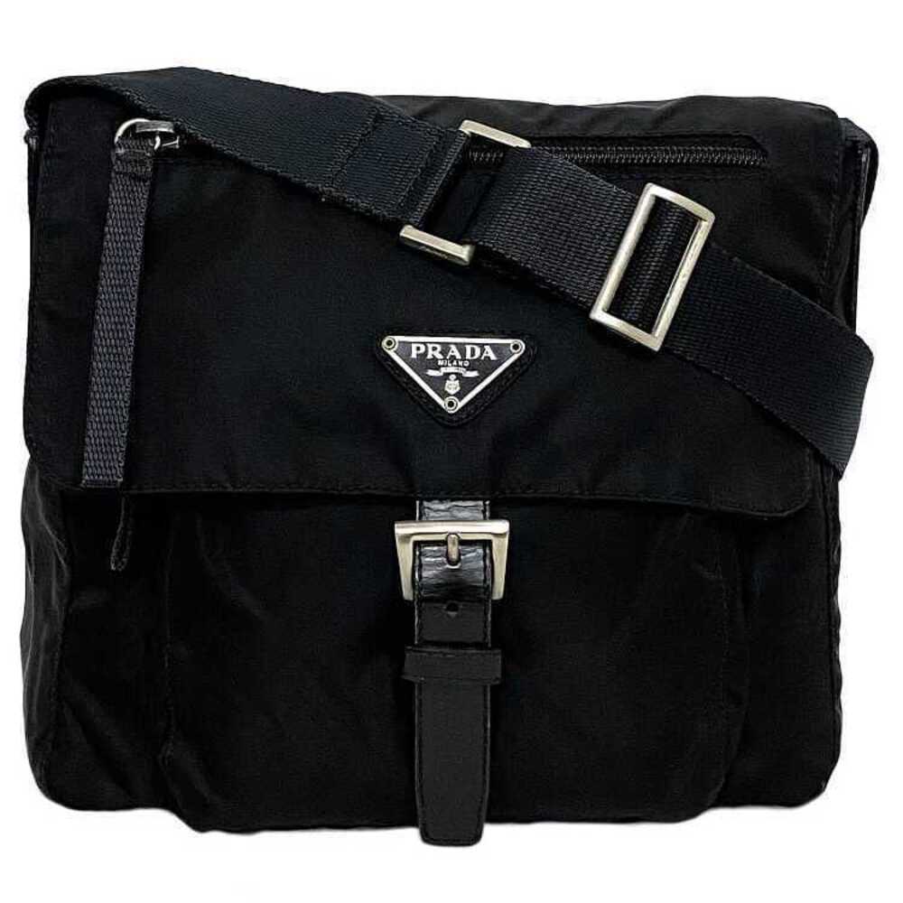 Prada Shoulder Bag Black Nero Black Tessuto Pocono Flap Triangle Plate